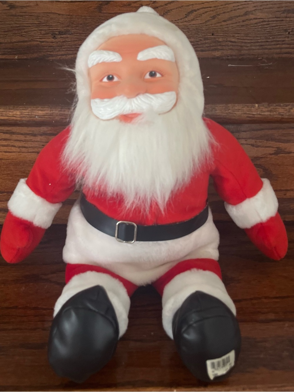 Vintage Style Large Plush Santa Claus Doll Vinyl Face Vinyl Boots Christmas 23”